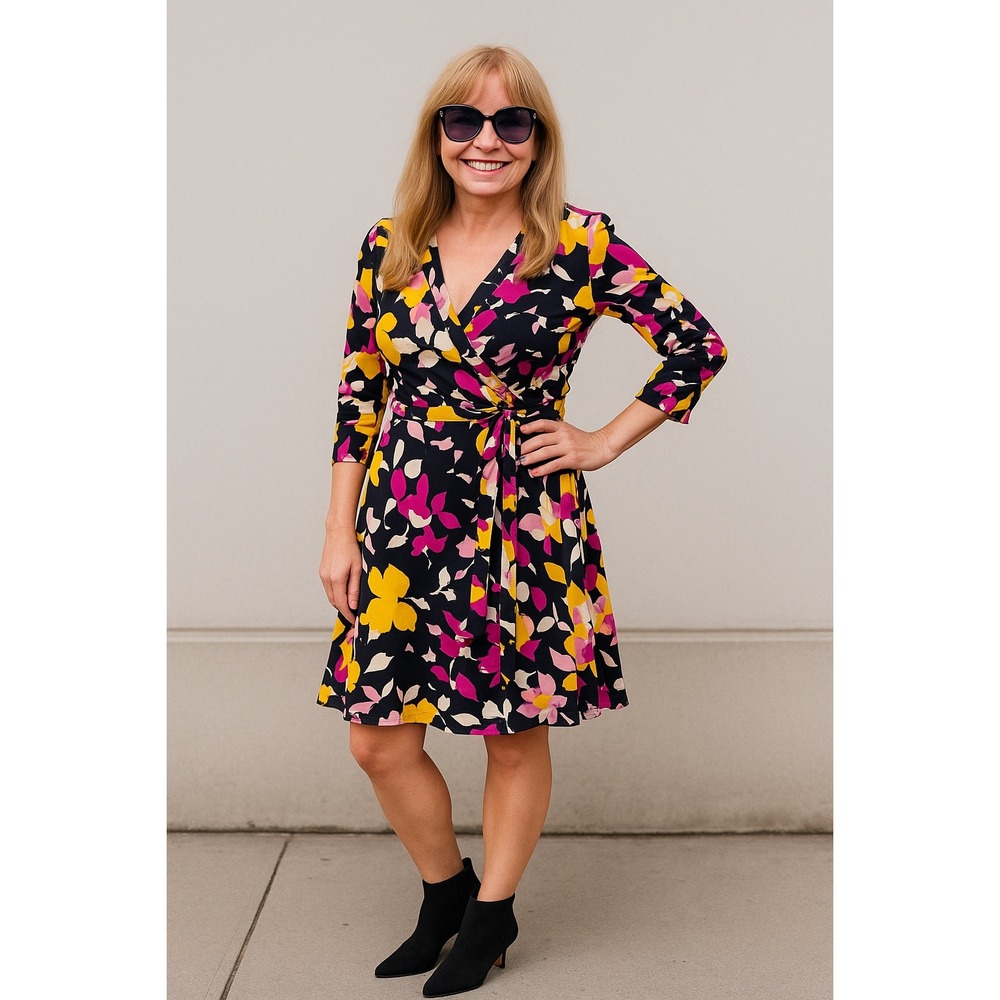 Diane‎ von Fürstenberg Silk Wrap Dress 10 Floral Print Long Sleeve Iconic DVF